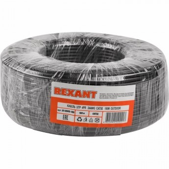 Кабель витая пара U/UTP REXANT 4PR внешний черный 100 м Кабель витая пара U/UTP REXANT 4PR внешний черный 100 м