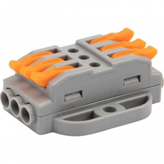 Клемма REXANT СМК 222-423P проходная 3 полюса, с монтажной площадкой (0,08-4 мм²), серая (блистер 5 шт./уп.) 07-6263-5