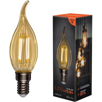 Лампа филаментная REXANT СВЕЧА НА ВЕТРУ CN37 9,5Вт 950Лм 2400K E14 золотистая колба Лампа филаментная REXANT СВЕЧА НА ВЕТРУ CN37 9,5Вт 950Лм 2400K E14 золотистая колба