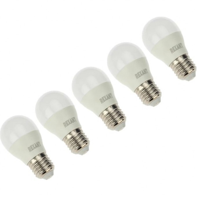 Лампа светодиодная REXANT 7,5 Вт E27 713 Лм 2700 K, 5 шт. 604-034-5