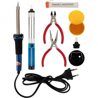 Набор для пайки REXANT №13 (паяльник 30Вт, подставка, канифоль, припой, бокорезы, тонкогубцы) Набор для пайки REXANT №13 (паяльник 30Вт, подставка, канифоль, припой, бокорезы, тонкогубцы)