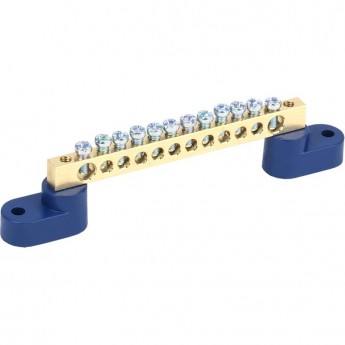 Шина REXANT 6х9 мм на двух угловых синих изоляторах 12 групп Шина REXANT 6х9 мм на двух угловых синих изоляторах 12 групп