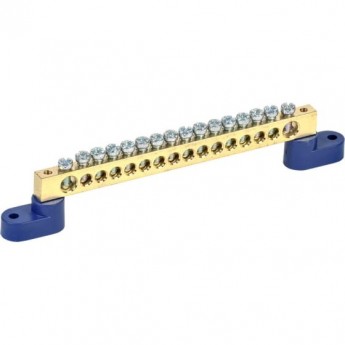 Шина REXANT 8х12 мм на двух угловых синих изоляторах 16 групп Шина REXANT 8х12 мм на двух угловых синих изоляторах 16 групп