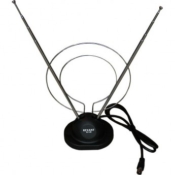 ТB антенна комнатная REXANT RX-100 телескопическая, на подставке «Усы + кольцо» ТB антенна комнатная REXANT RX-100 телескопическая, на подставке «Усы + кольцо»