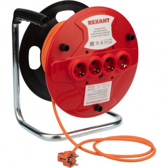 Удлинитель на катушке REXANT ПВС 3х1.0 30 метров 4 гнезда оранжевый Удлинитель на катушке REXANT ПВС 3х1.0 30 метров 4 гнезда оранжевый