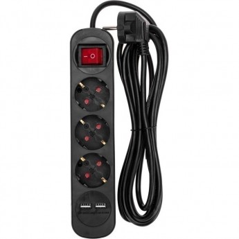 Удлинитель REXANT STANDARD 3 гнезда, 3м, 3х1,0мм², с/з, с выключателем, 2 USB, черный Удлинитель REXANT STANDARD 3 гнезда, 3м, 3х1,0мм², с/з, с выключателем, 2 USB, черный