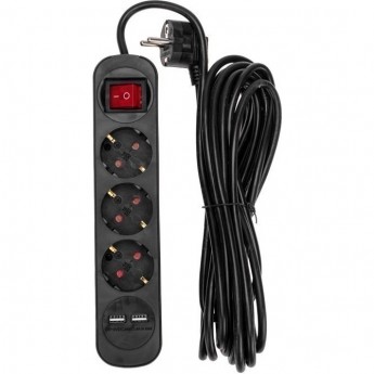 Удлинитель REXANT STANDARD 3 гнезда, 5м, 3х1,0мм², с/з, с выключателем, 2 USB, черный Удлинитель REXANT STANDARD 3 гнезда, 5м, 3х1,0мм², с/з, с выключателем, 2 USB, черный