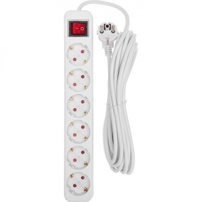 Удлинитель REXANT STANDARD 6 гнезд 5м 3х1,0мм² с выключателем белый 13-4048