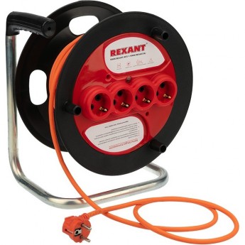 Удлинитель-шнур на катушке REXANT ПВС 3х1.5, 20 м, 4 гнезда, с/з, 16 А, 3300 Вт, IP20, оранжевый (Сделано в России) Удлинитель-шнур на катушке REXANT ПВС 3х1.5, 20 м, 4 гнезда, с/з, 16 А, 3300 Вт, IP20, оранжевый (Сделано в России)