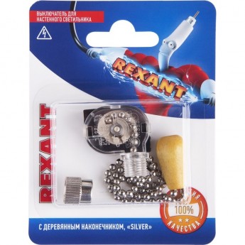 Выключатель для настенного светильника REXANT c деревянным наконечником, серебряный, 1 шт. Выключатель для настенного светильника REXANT c деревянным наконечником, серебряный, 1 шт.