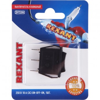 Выключатель клавишный REXANT 10А черный с нейтралью Выключатель клавишный REXANT 10А черный с нейтралью