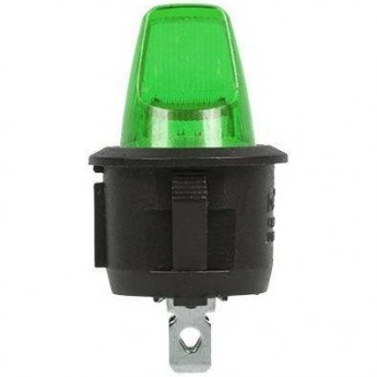 Выключатель клавишный REXANT 6А круглый зеленый (перепак. из 12в) Выключатель клавишный REXANT 6А круглый зеленый (перепак. из 12в)